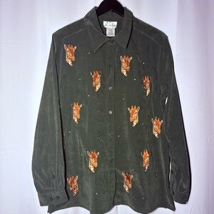 Green Shirt with Giraffe Embroidery and Bling! The Quacker Factory